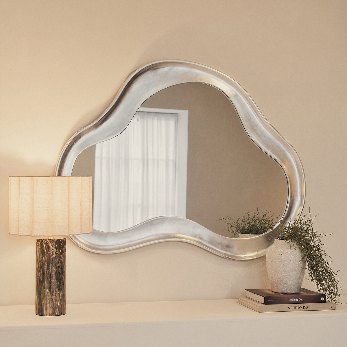 Riva - Brushed Chrome Pond Shaped Irregular Mirror 120cm x 90cm