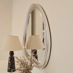 Riva - Brushed Chrome Pond Shaped Irregular Mirror 90cm x 85cm