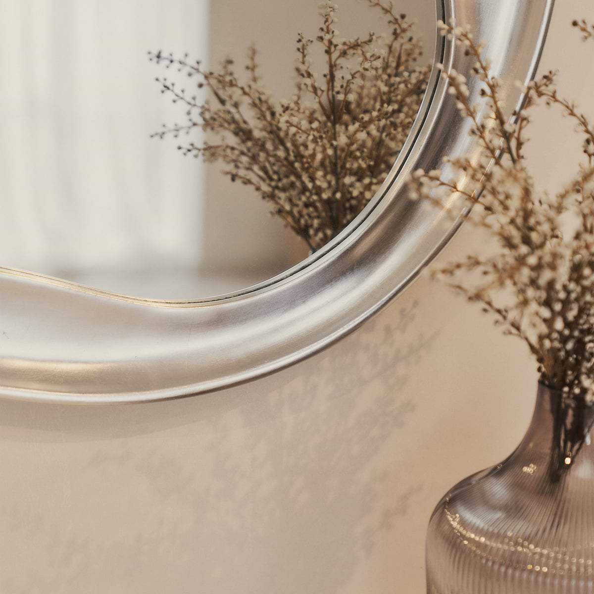 Riva - Brushed Chrome Pond Shaped Irregular Mirror 90cm x 85cm