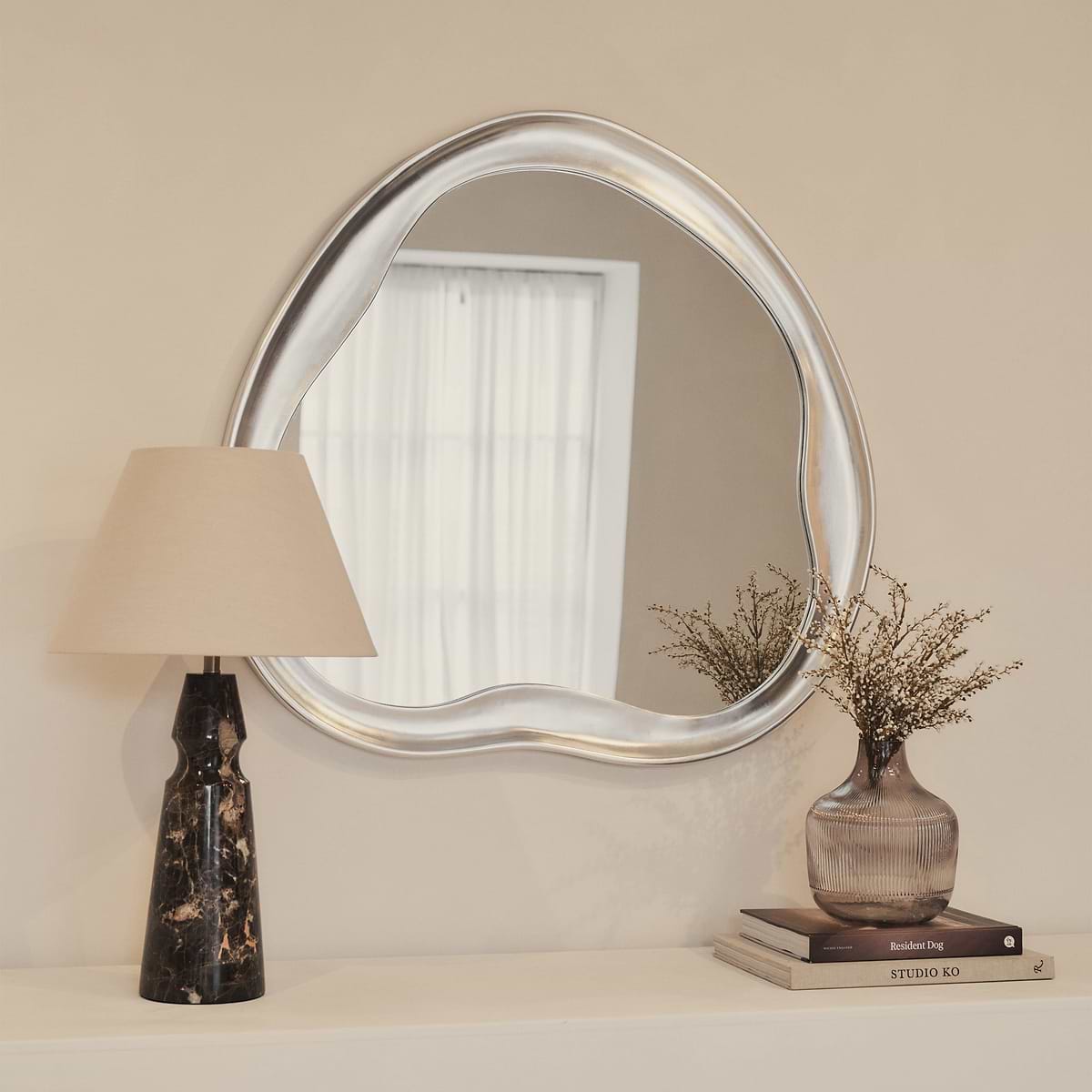 Riva - Brushed Chrome Pond Shaped Irregular Mirror 90cm x 85cm
