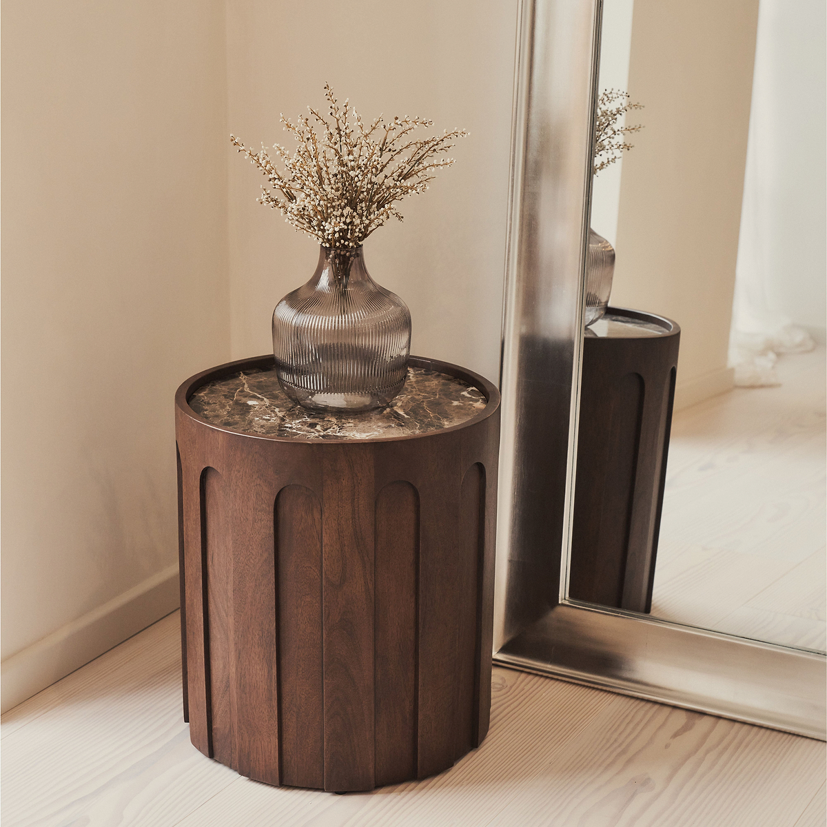 Porta - Full Length Arched Brushed Chrome Large Mirror 180cm x 70cm