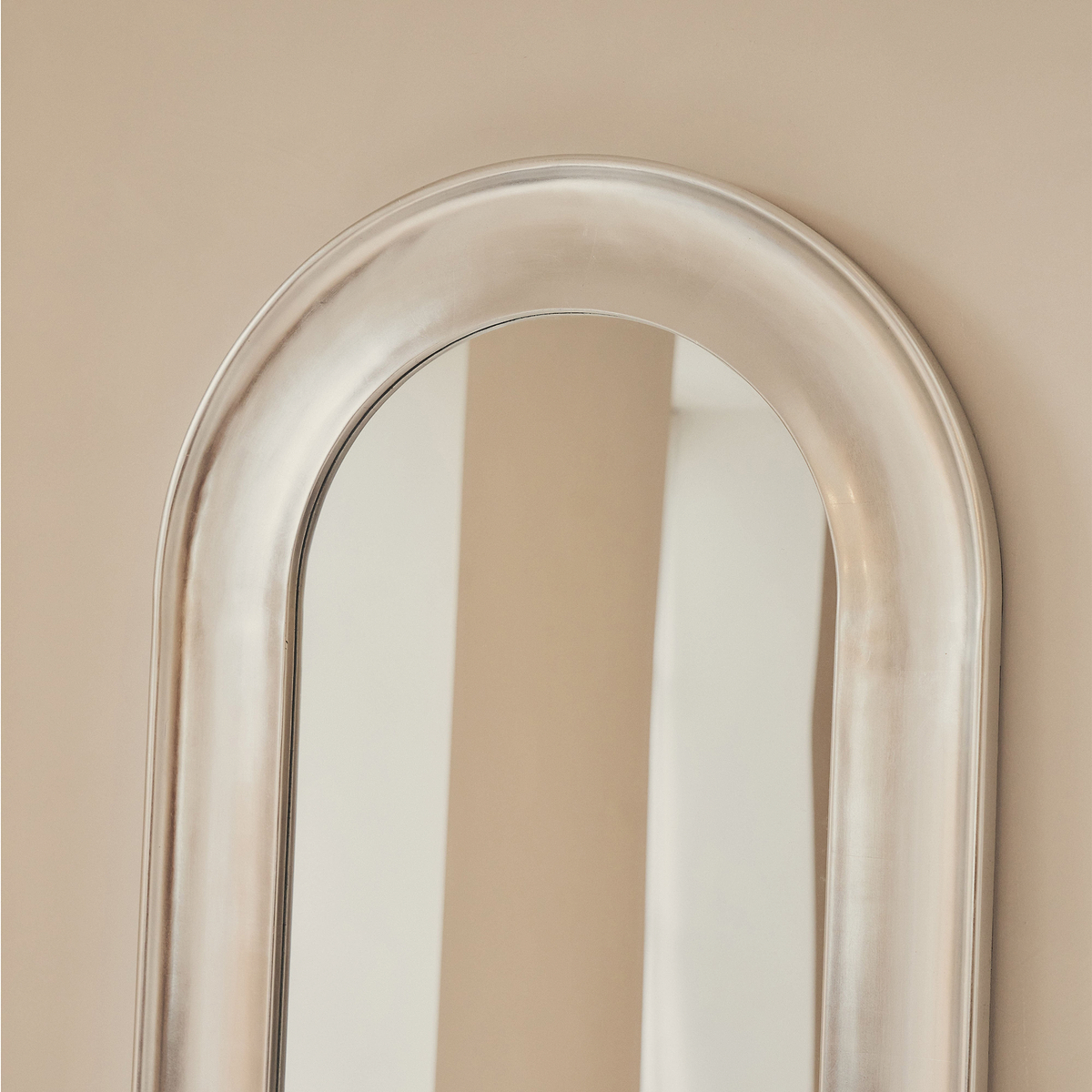 Porta - Full Length Arched Brushed Chrome Large Mirror 180cm x 70cm