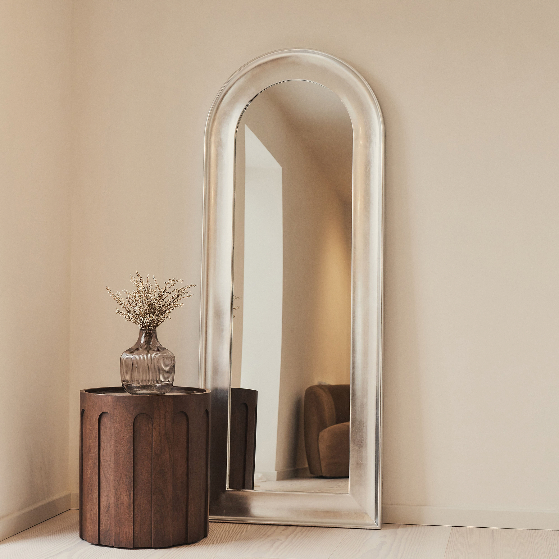 Porta - Full Length Arched Brushed Chrome Large Mirror 180cm x 70cm