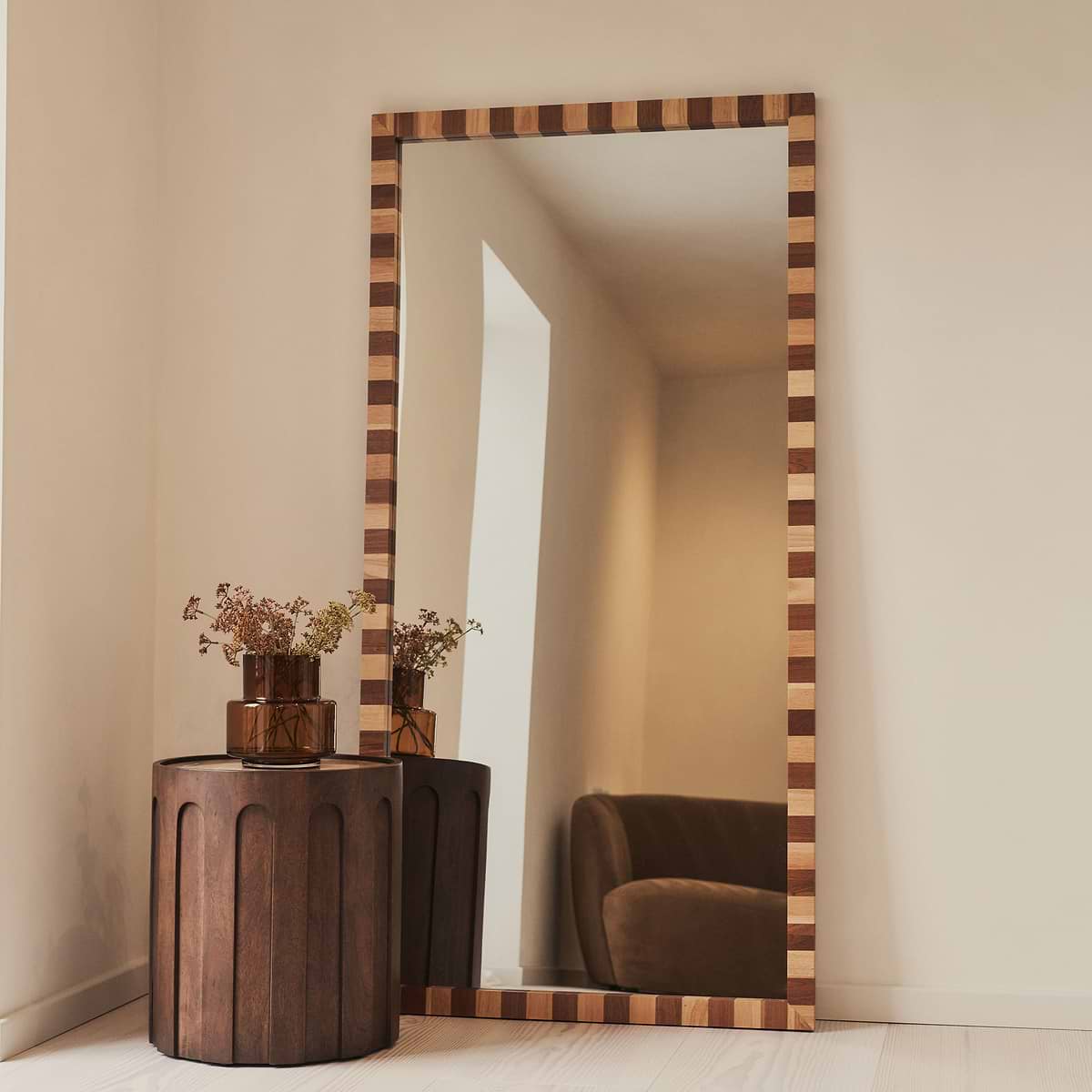Tessera - Dark Wood & Light Wood Chequered Rectangular Wooden Mirror 180cm x 90cm