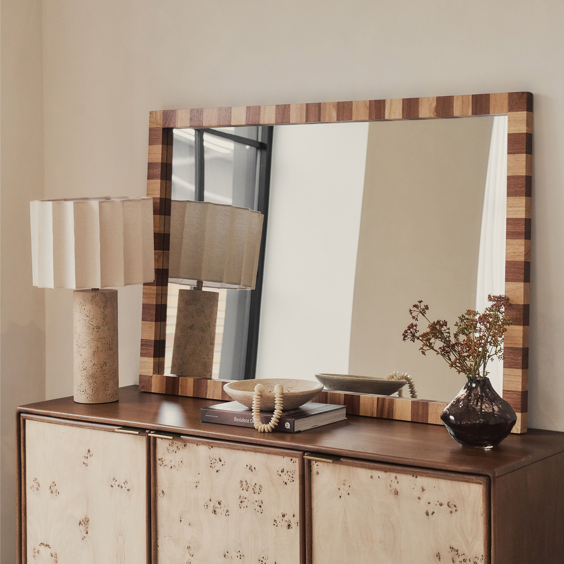 Tessera - Dark Wood & Light Wood Chequered Rectangular Wooden Mirror 120cm x 80cm