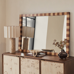 Tessera - Dark Wood & Light Wood Chequered Rectangular Wooden Mirror 120cm x 80cm