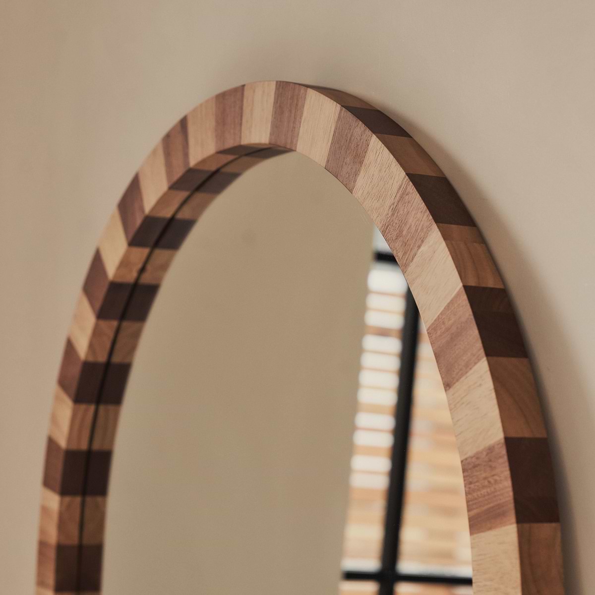 Tessera - Dark Wood & Light Wood Chequered Round Wooden Mirror 90cm x 90cm