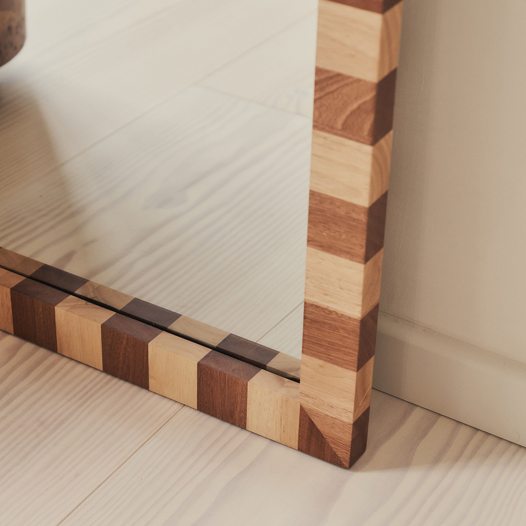 Tessera - Dark Wood & Light Wood Chequered Arched Wooden Mirror 170cm x 80cm