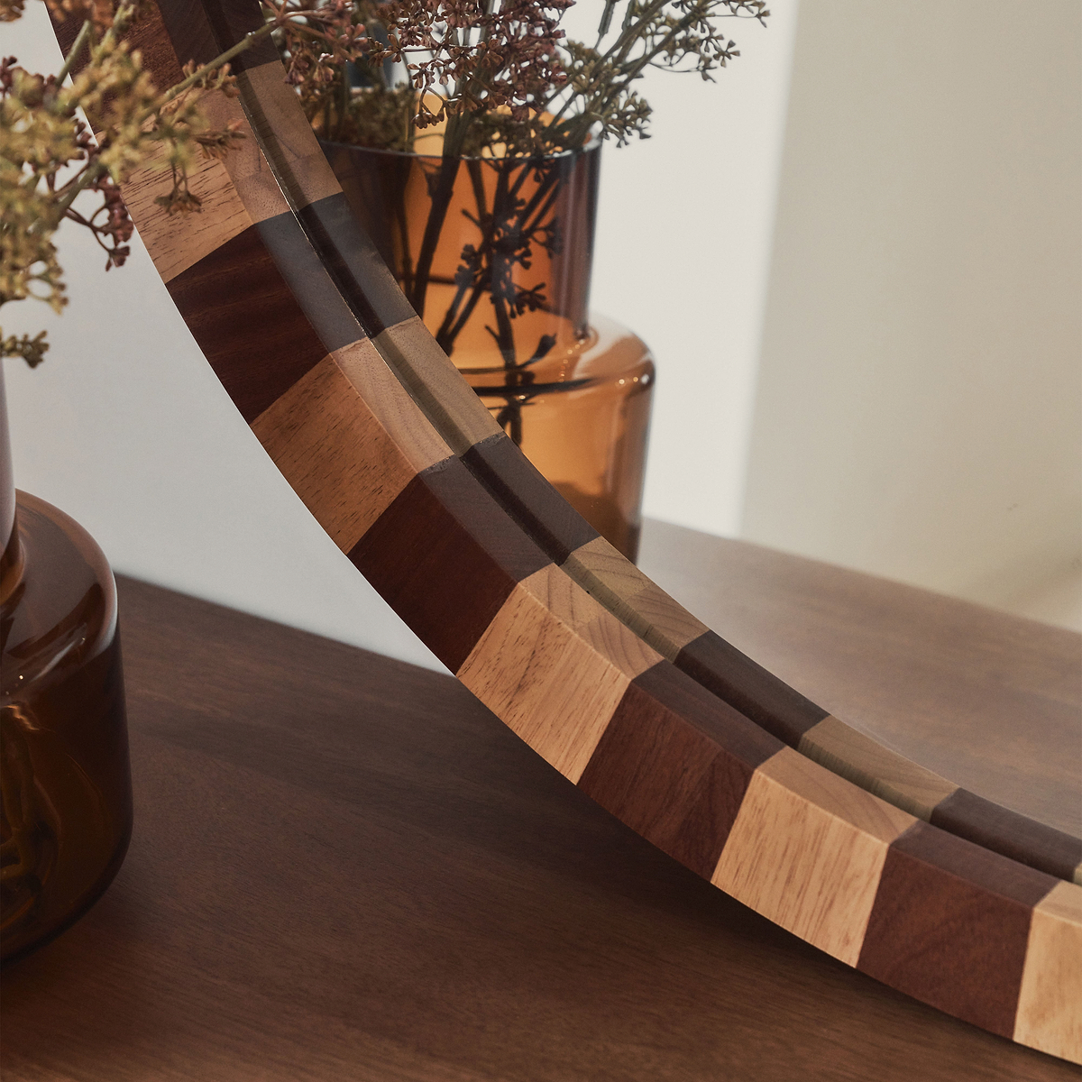 Tessera - Dark Wood & Light Wood Chequered Round Wooden Mirror 90cm x 90cm