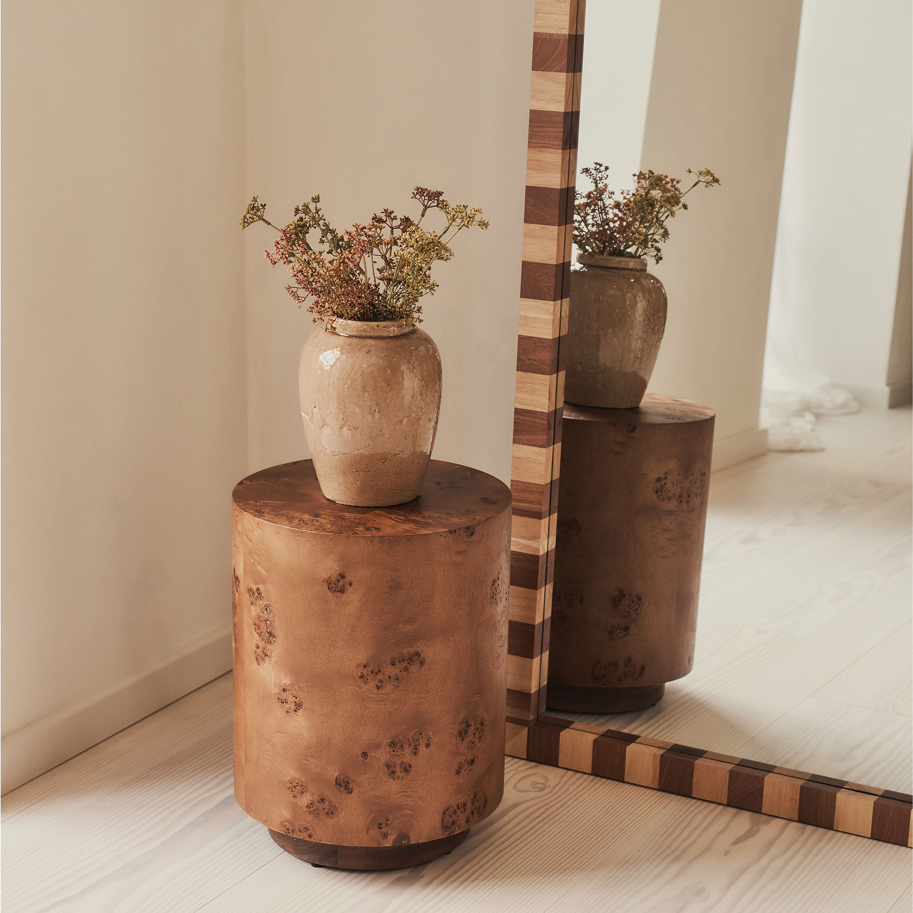 Tessera - Dark Wood & Light Wood Chequered Arched Wooden Mirror 170cm x 80cm