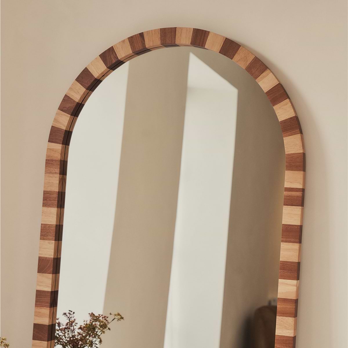 Tessera - Dark Wood & Light Wood Chequered Arched Wooden Mirror 170cm x 80cm