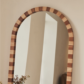 Tessera - Dark Wood & Light Wood Chequered Arched Wooden Mirror 170cm x 80cm