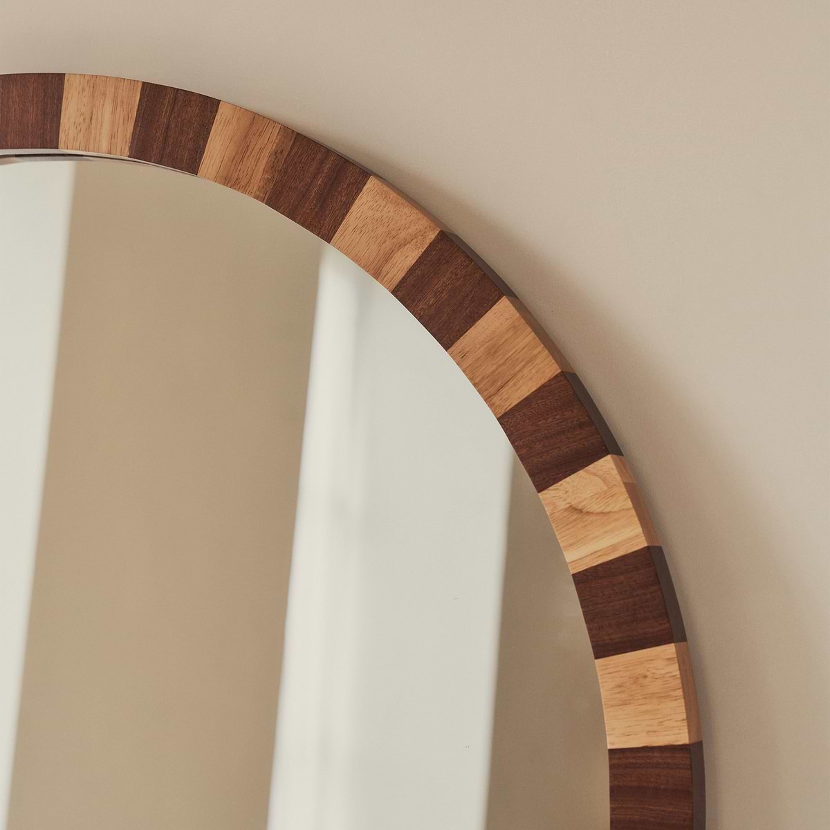 Tessera - Dark Wood & Light Wood Chequered Round Wooden Mirror 90cm x 90cm