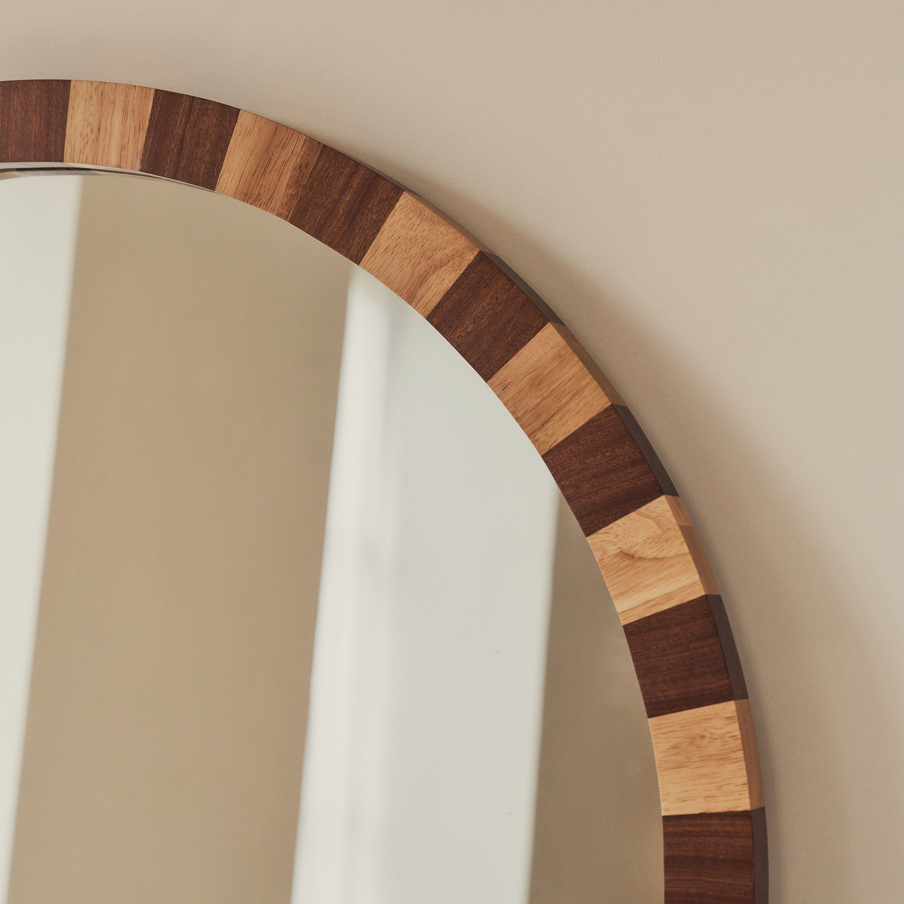 Tessera - Dark Wood & Light Wood Chequered Round Wooden Mirror 90cm x 90cm