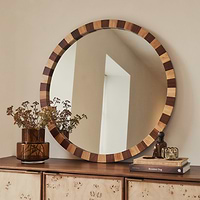 Tessera - Dark Wood & Light Wood Chequered Round Wooden Mirror 90cm x 90cm