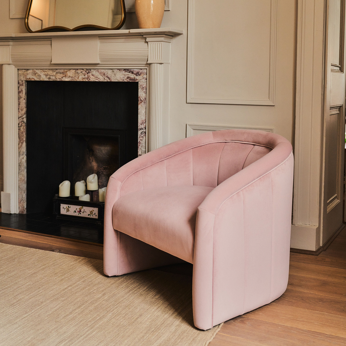 Camille - Curved Velvet Accent Chair Blushed Pink