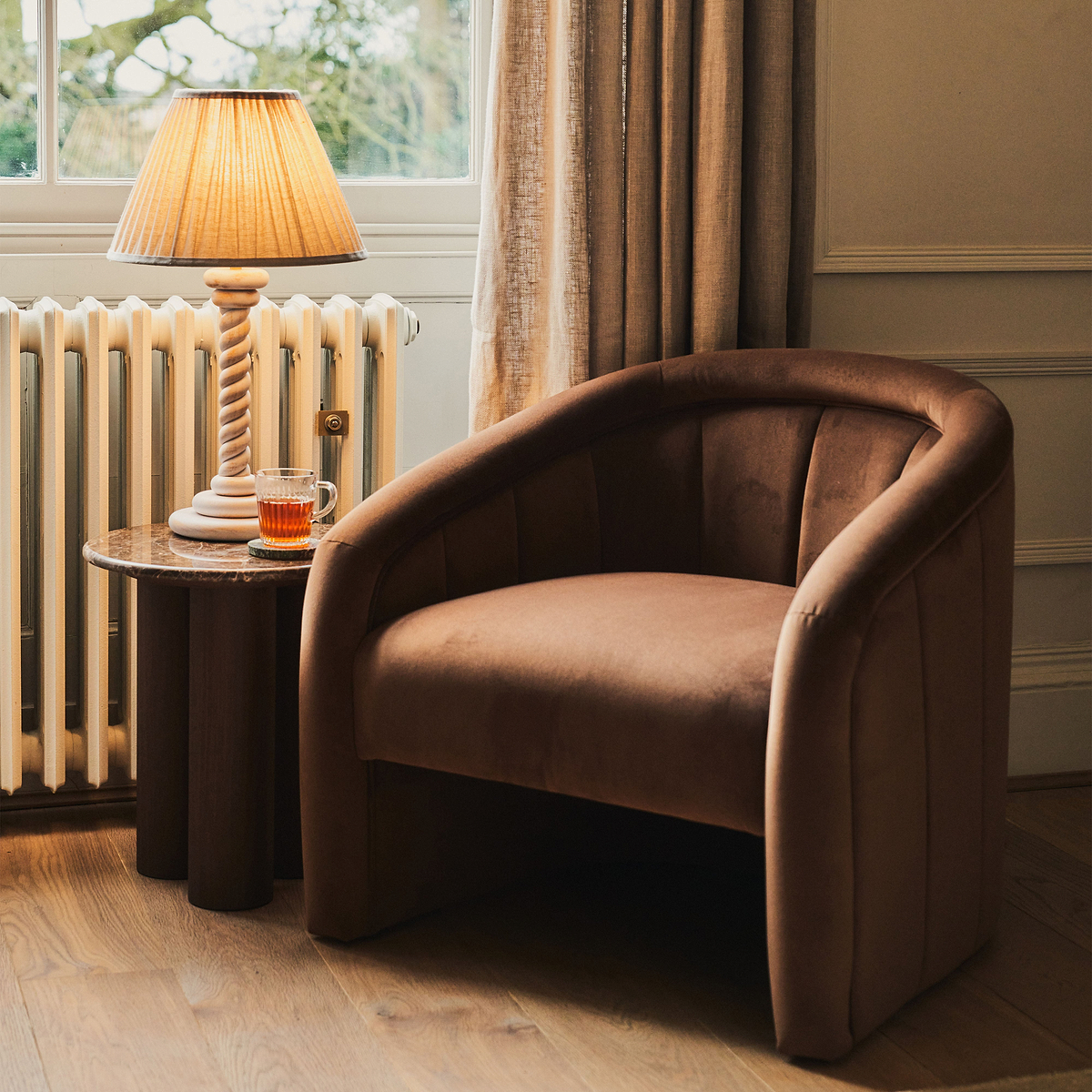 Camille - Curved Velvet Accent Chair Brown