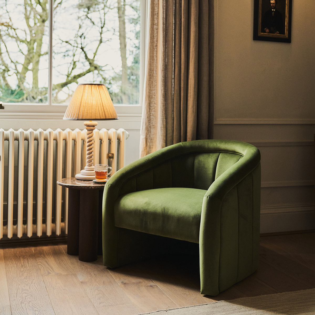 Camille - Curved Velvet Accent Chair Olive