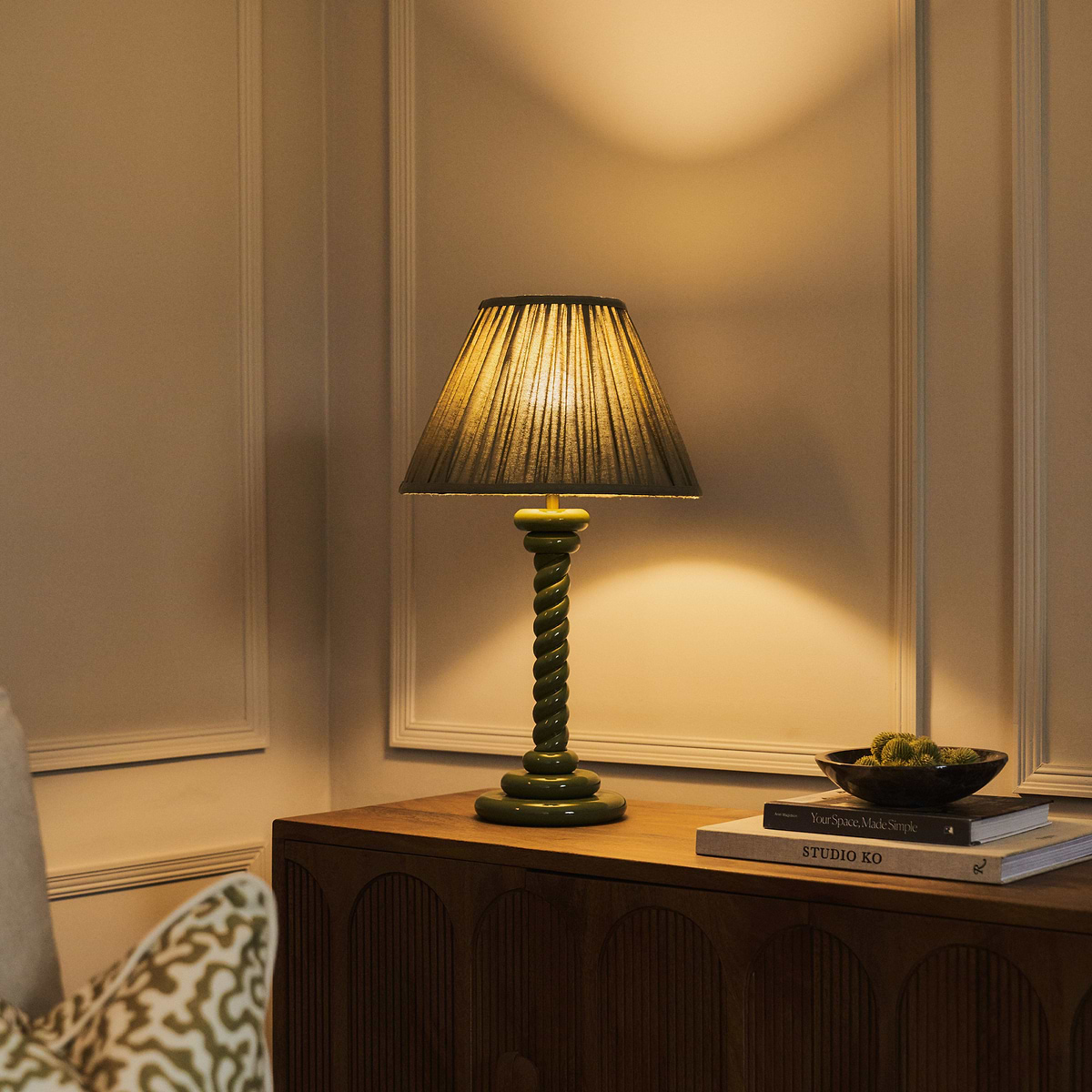 Cordelia - Olive Green Pleated Shade Table Lamp