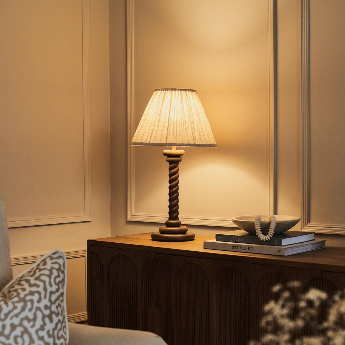 Cordelia - Dark Wood Pleated Shade Table Lamp