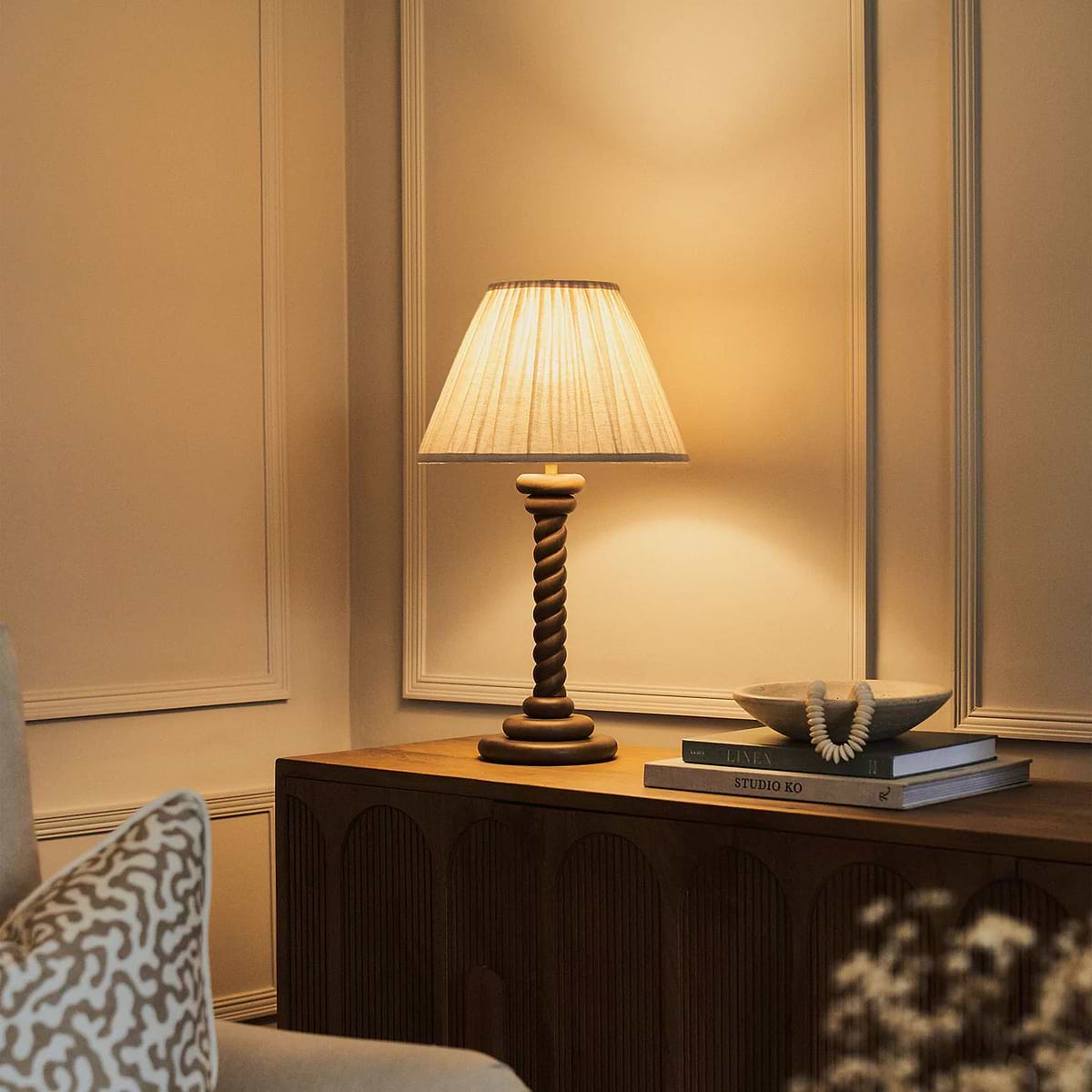 Cordelia - Dark Wood Pleated Shade Table Lamp