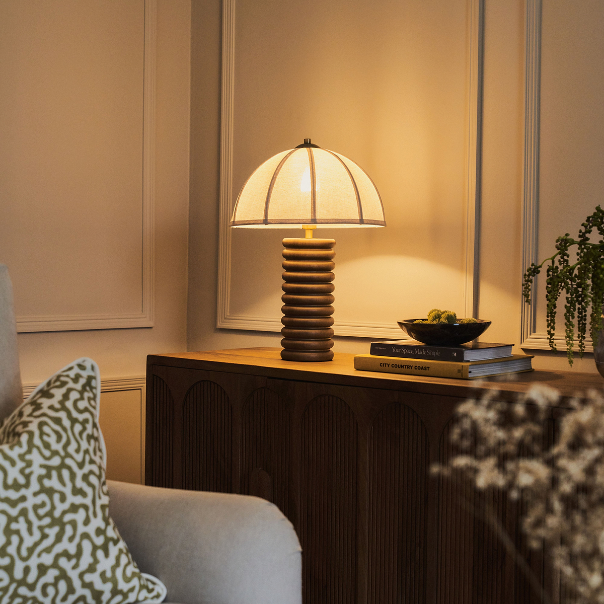 Odette - Dark Wood Dome Shade Table Lamp