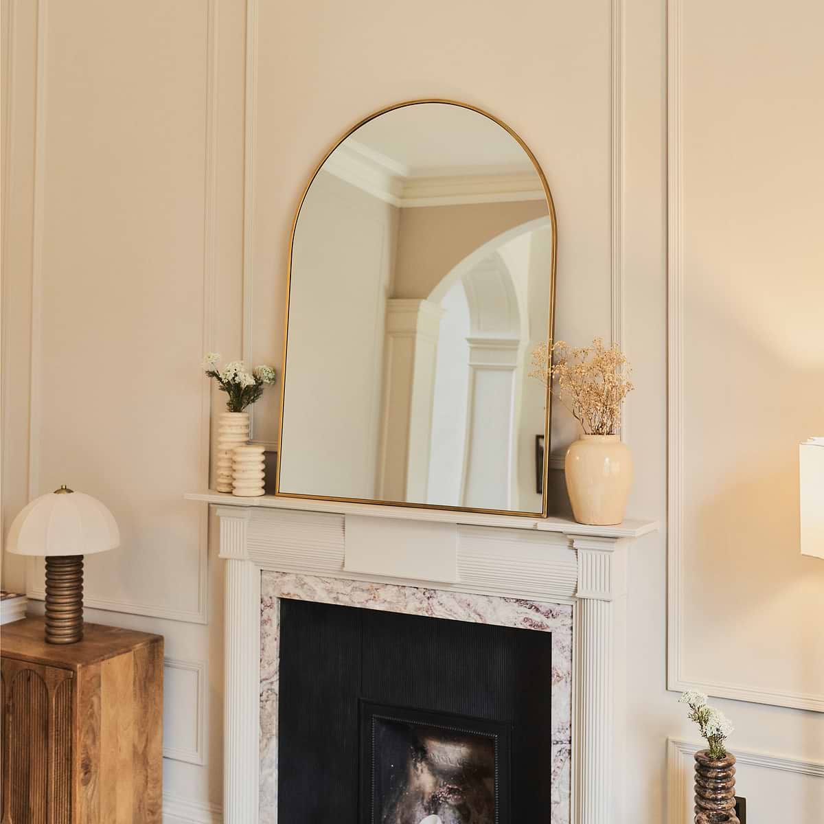 Liberty - Gold Arched Metal Overmantle Mirror 120cm x 90cm