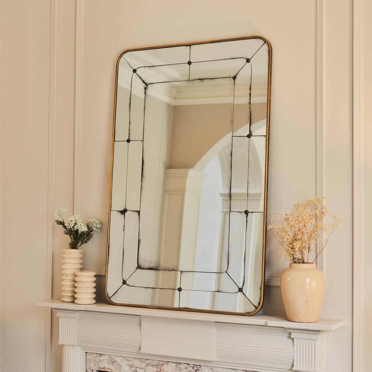 Teramo - Gold Antique Glass Metal Overmantle Mirror 120cm x 80cm