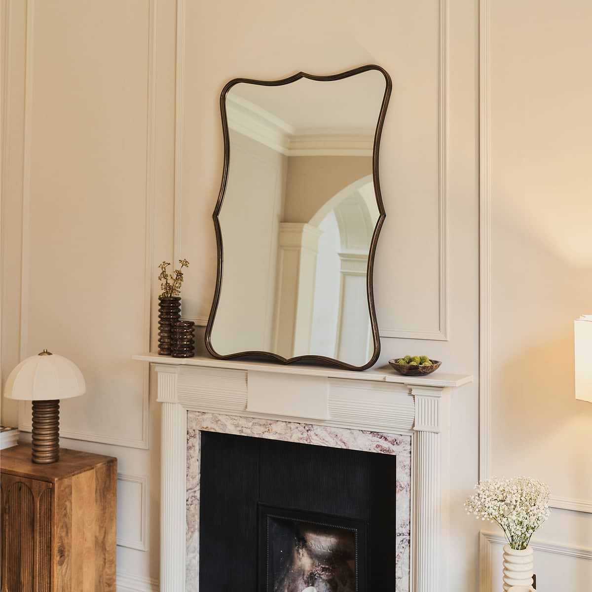 Elise - Antique Bronze Art Deco Metal Overmantle Mirror 120cm x 80cm