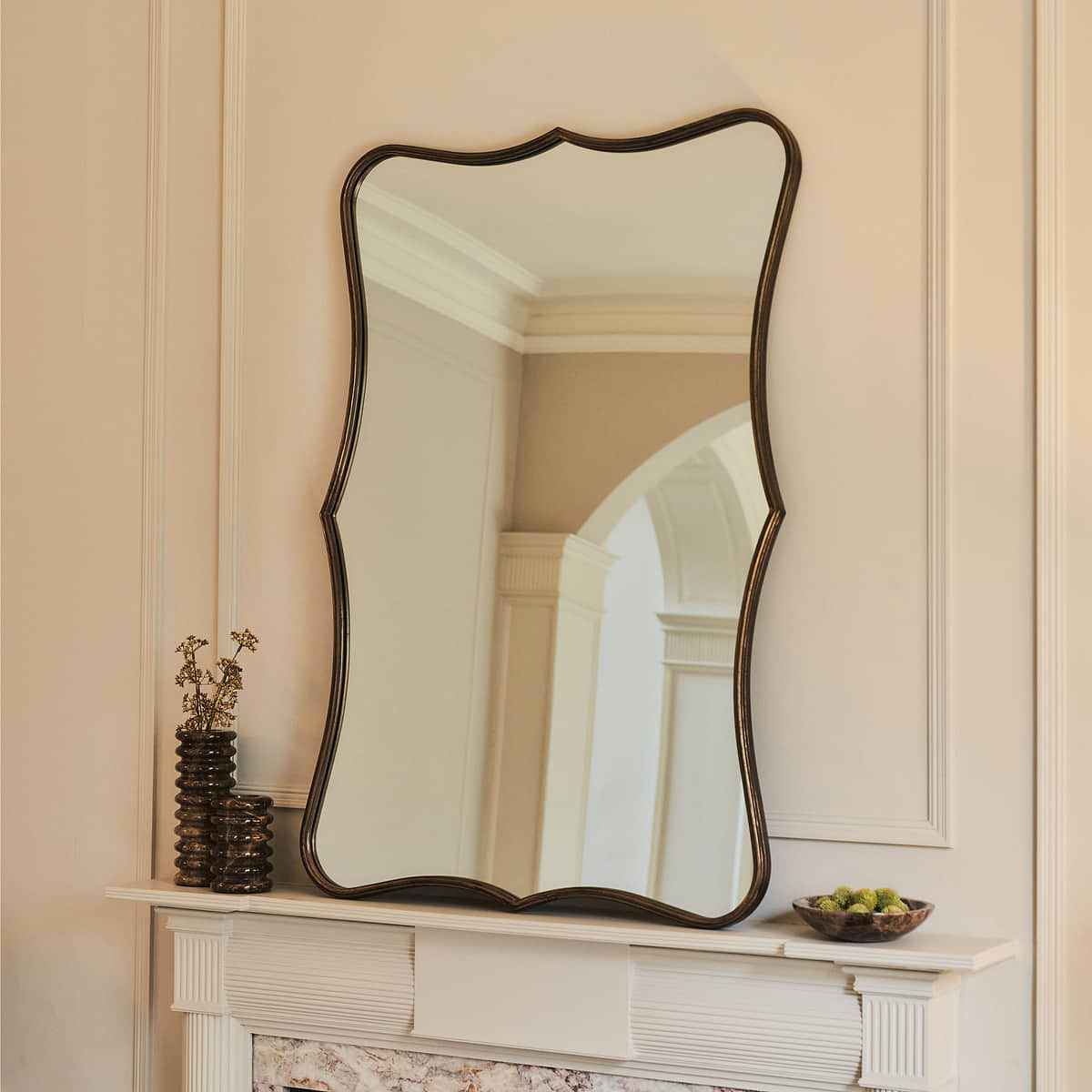 Elise - Antique Bronze Art Deco Metal Overmantle Mirror 120cm x 80cm