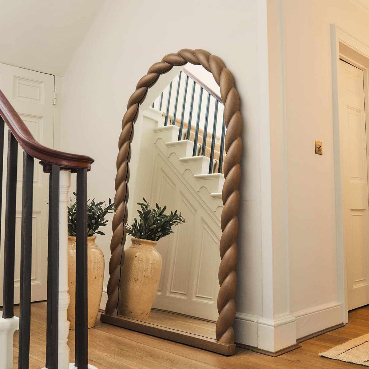 Ophelia - Full Length Arched Rope Twist Warm Wood Extra Large Mirror 180cm x 105cm