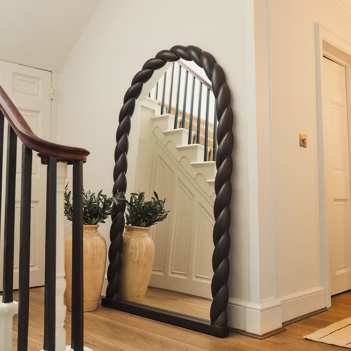 Ophelia - Full Length Arched Rope Twist Dark Wood Extra Large Mirror 180cm x 105cm