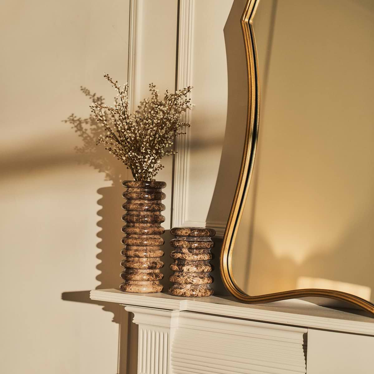 Varella - Dark Emperador Marble Ribbed Decorative Vase 15cm