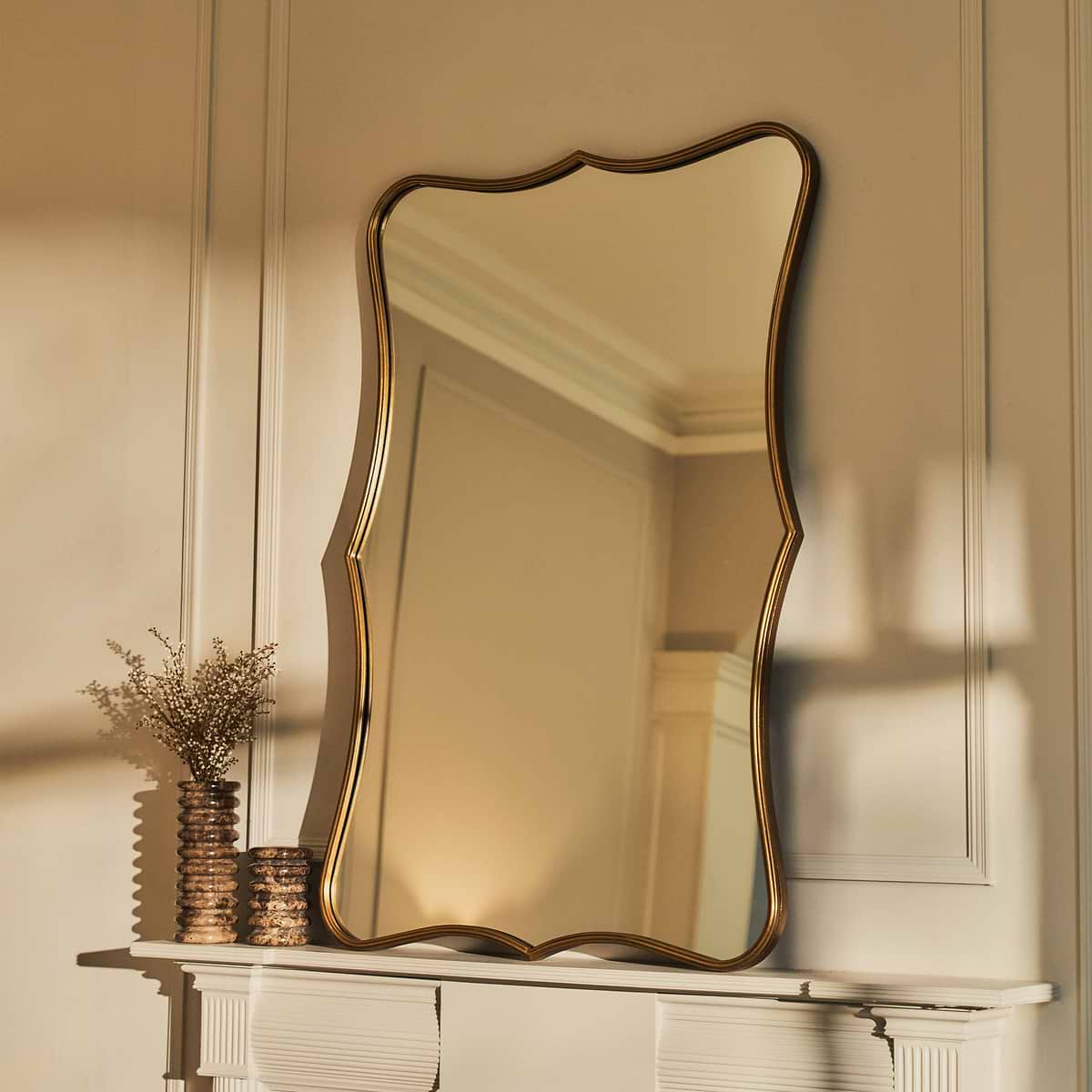 Elise - Gold Art Deco Metal Overmantle Mirror 120cm x 80cm