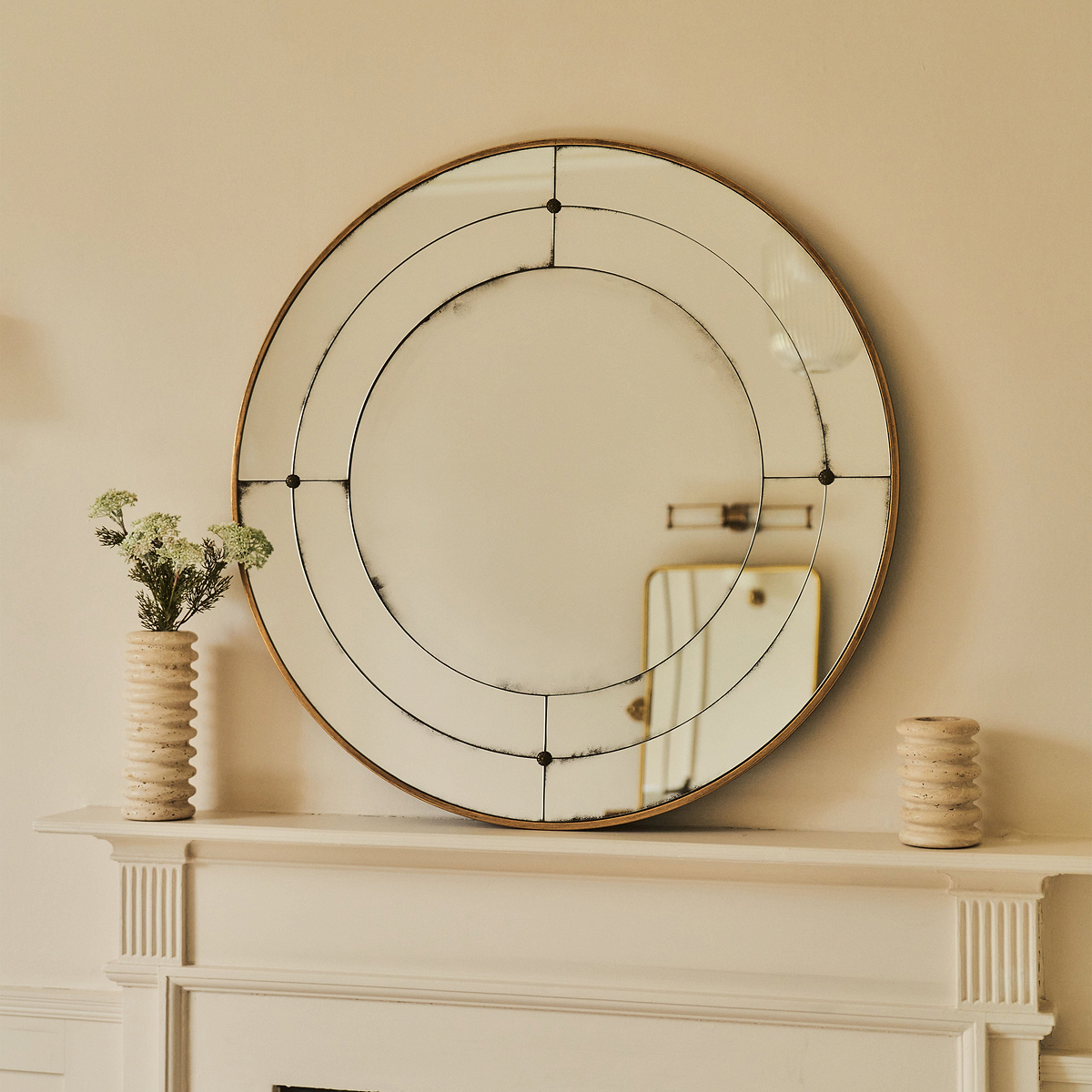 Teramo - Gold Antique Glass Round Metal Wall Mirror 90cm x 90cm