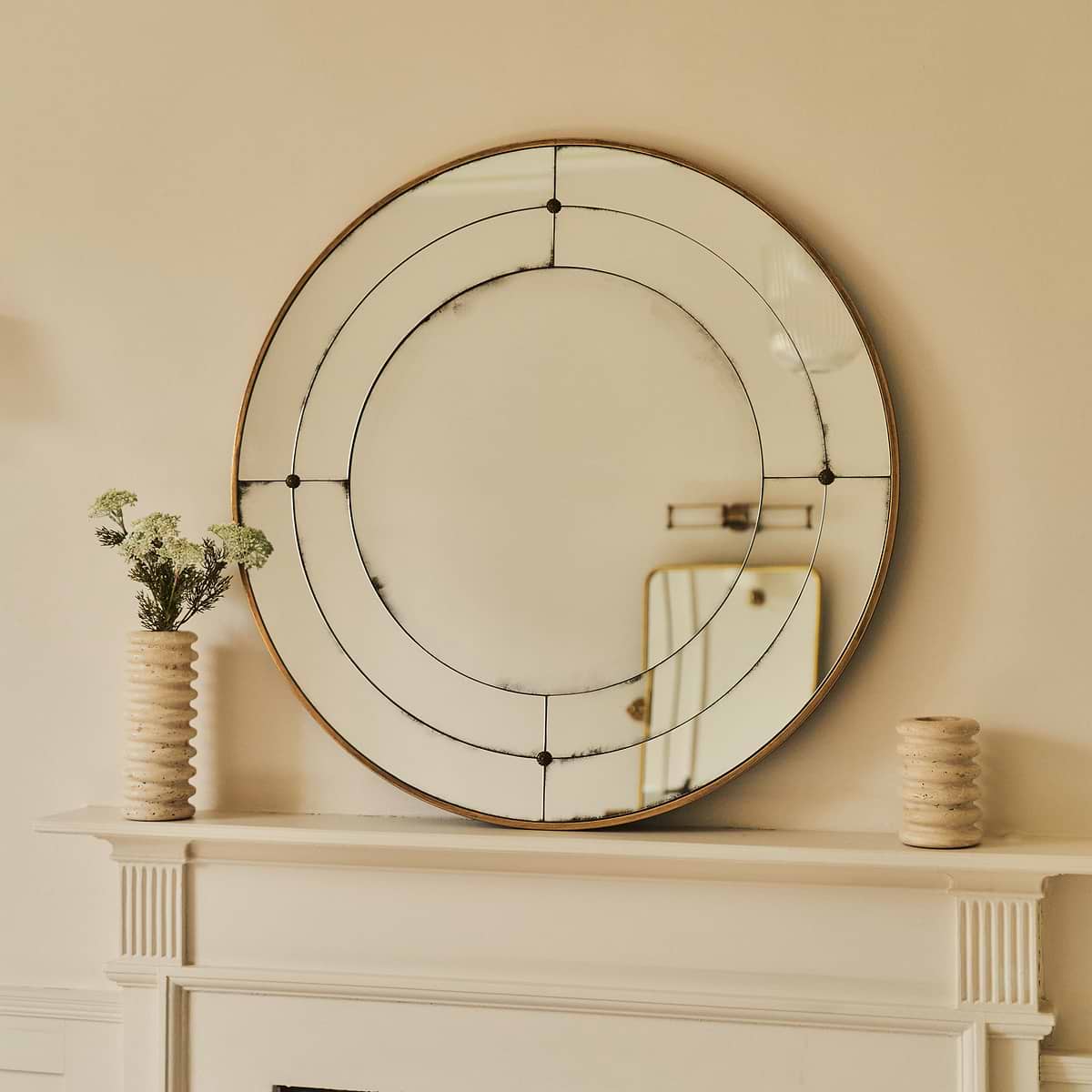 Teramo - Gold Antique Glass Round Metal Wall Mirror 90cm x 90cm