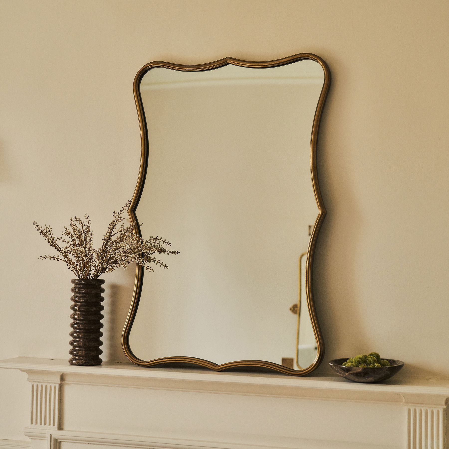 Elise - Gold Art Deco Metal Overmantle Mirror 90cm x 60cm