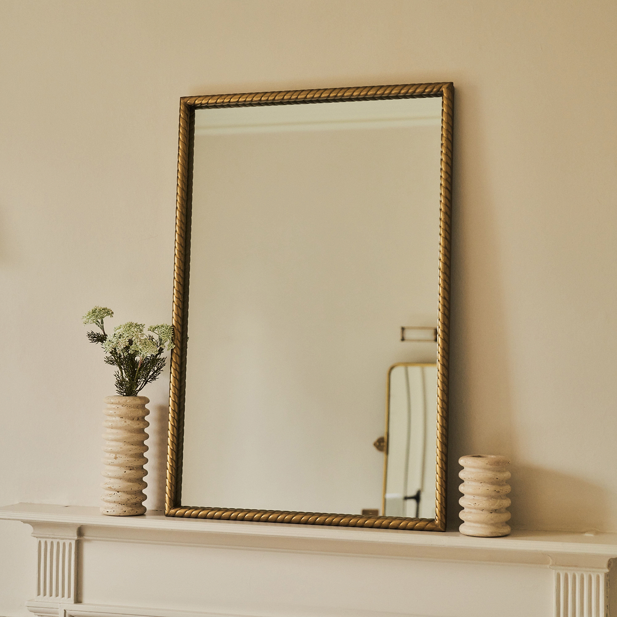Corra - Gold Rope Twist Metal Overmantle Mirror 90cm x 60cm