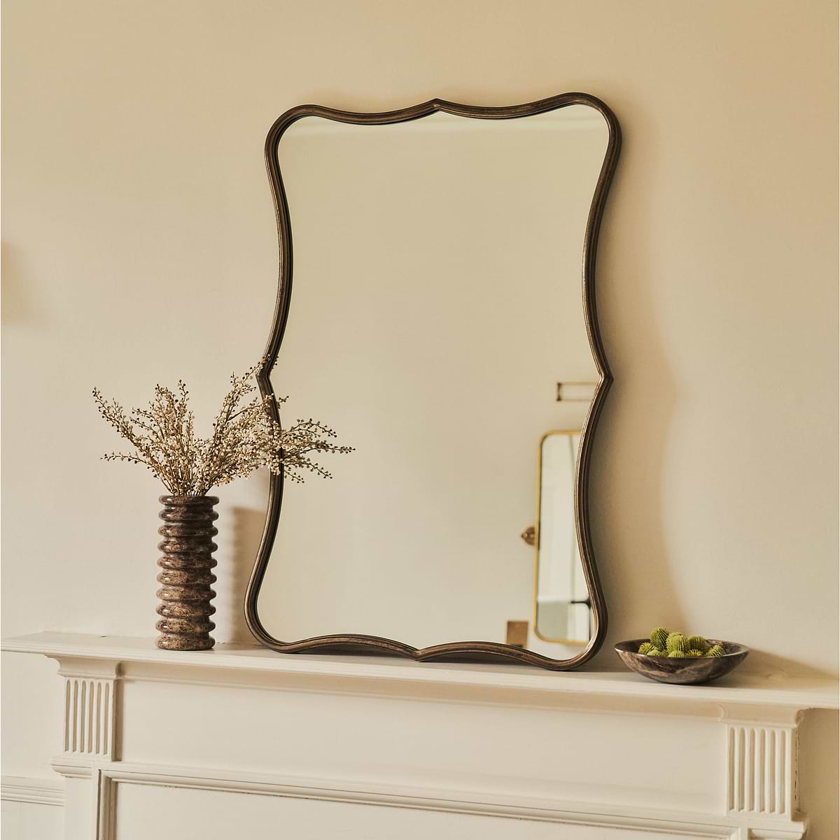 Elise - Antique Bronze Art Deco Metal Overmantle Mirror 90cm x 60cm