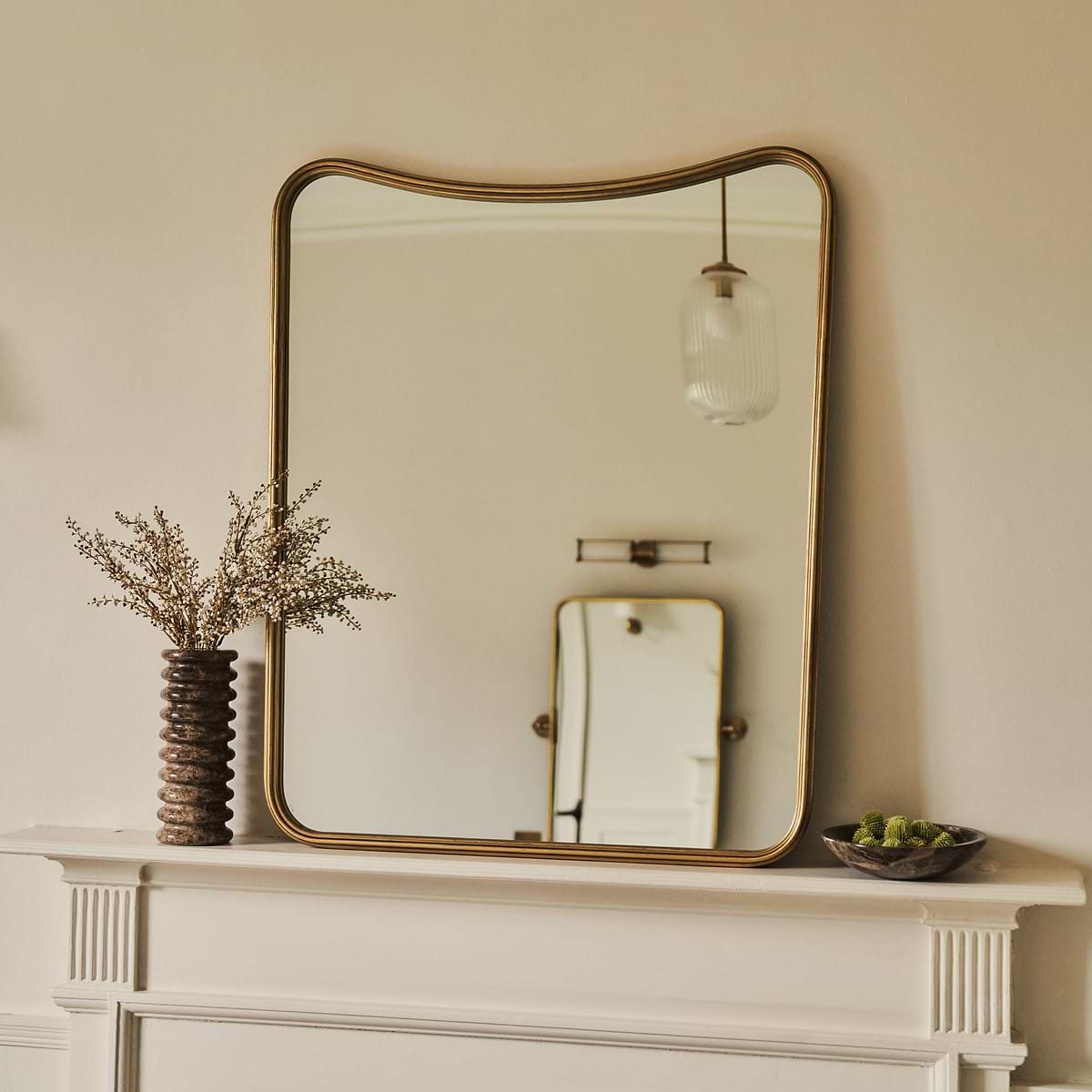 Louis - Gold Curved Metal Overmantle Mirror 90cm x 75cm