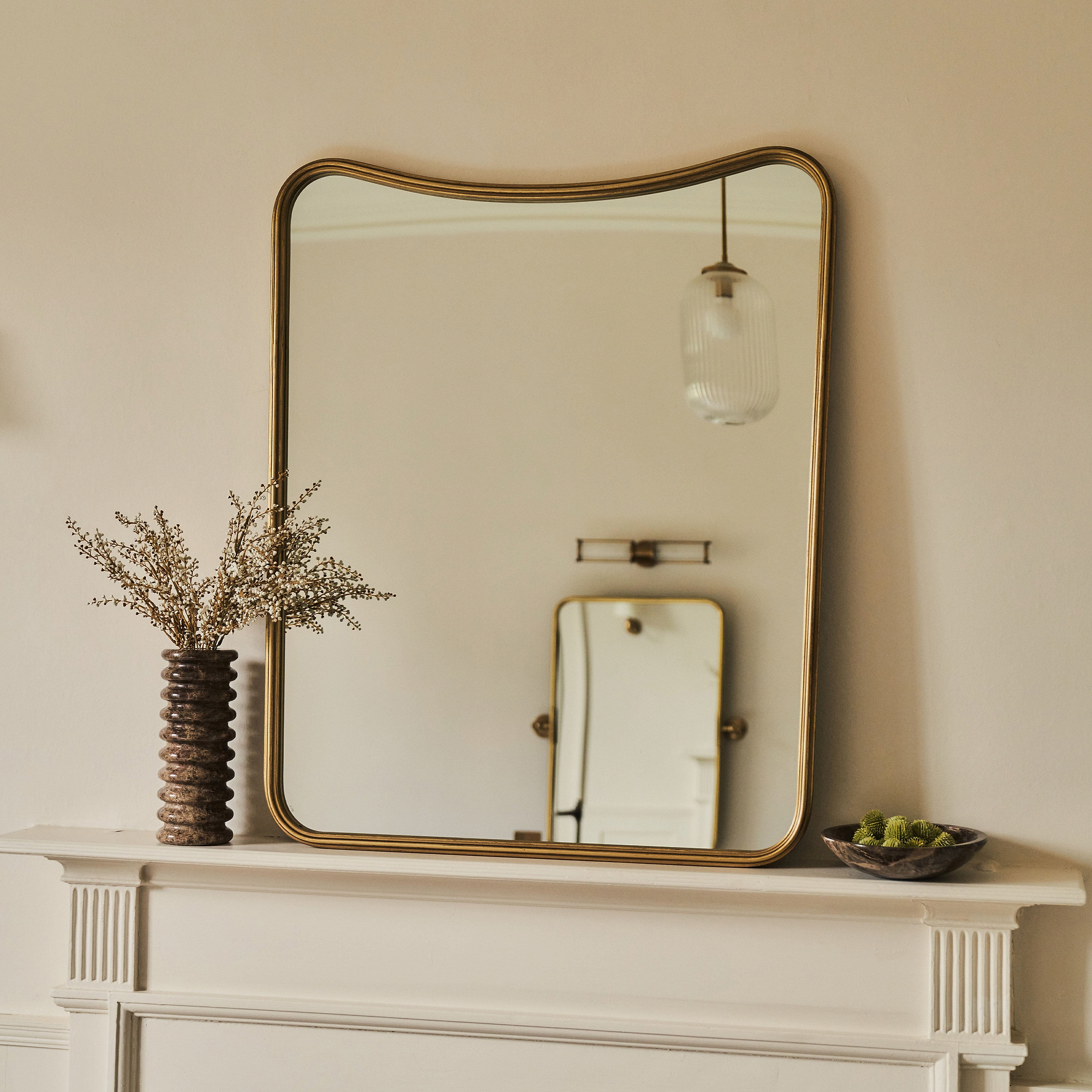 Louis - Gold Curved Metal Overmantle Mirror 90cm x 75cm