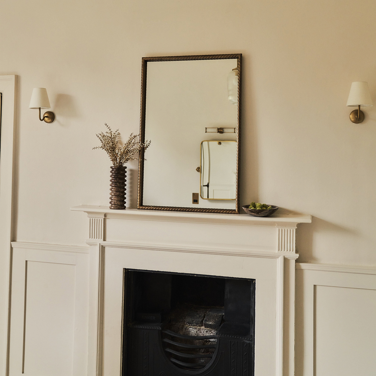 Corra - Antique Bronze Rope Twist Metal Overmantle Mirror 90cm x 60cm