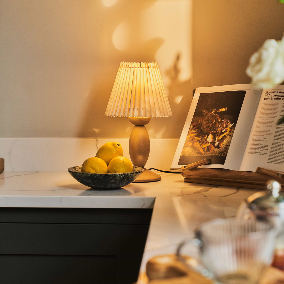 Elba - Warm Wood Pleated Shade Table Lamp