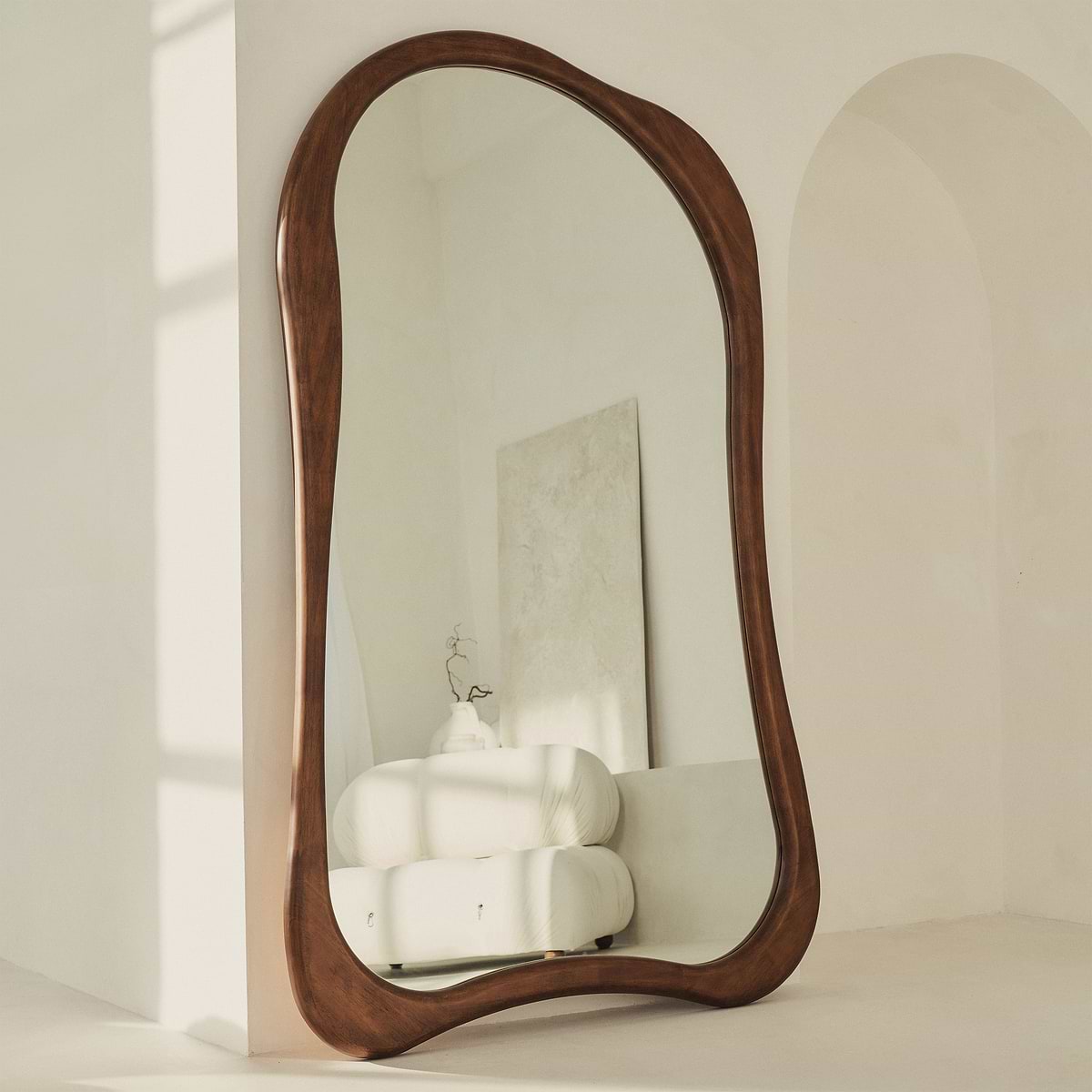 Arcurva - Extra Large Full Length Dark Wood Irregular Mirror 190cm x 120cm