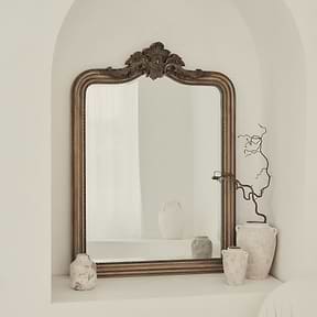 James - Large Washed Wood Arched Wall Mirror 110cm x 80cm