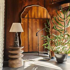 Sabrina - Gold Full Length Wavy Arched Metal Mirror 180cm x 100cm