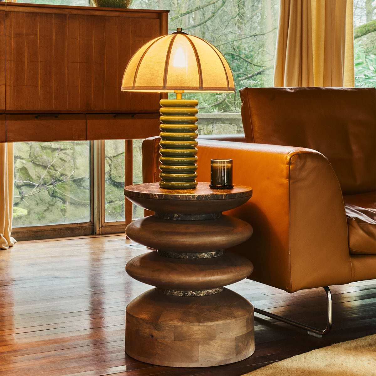 Orinthia - Dark Emperador Marble Round Dark Wood Premium Side Table