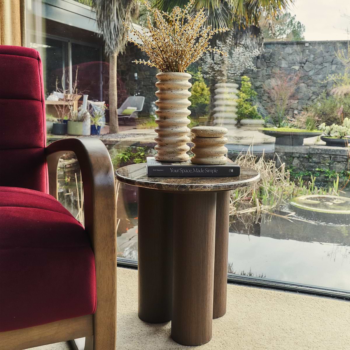 Trivium - Dark Emperador Round Dark Wood Premium Side Table