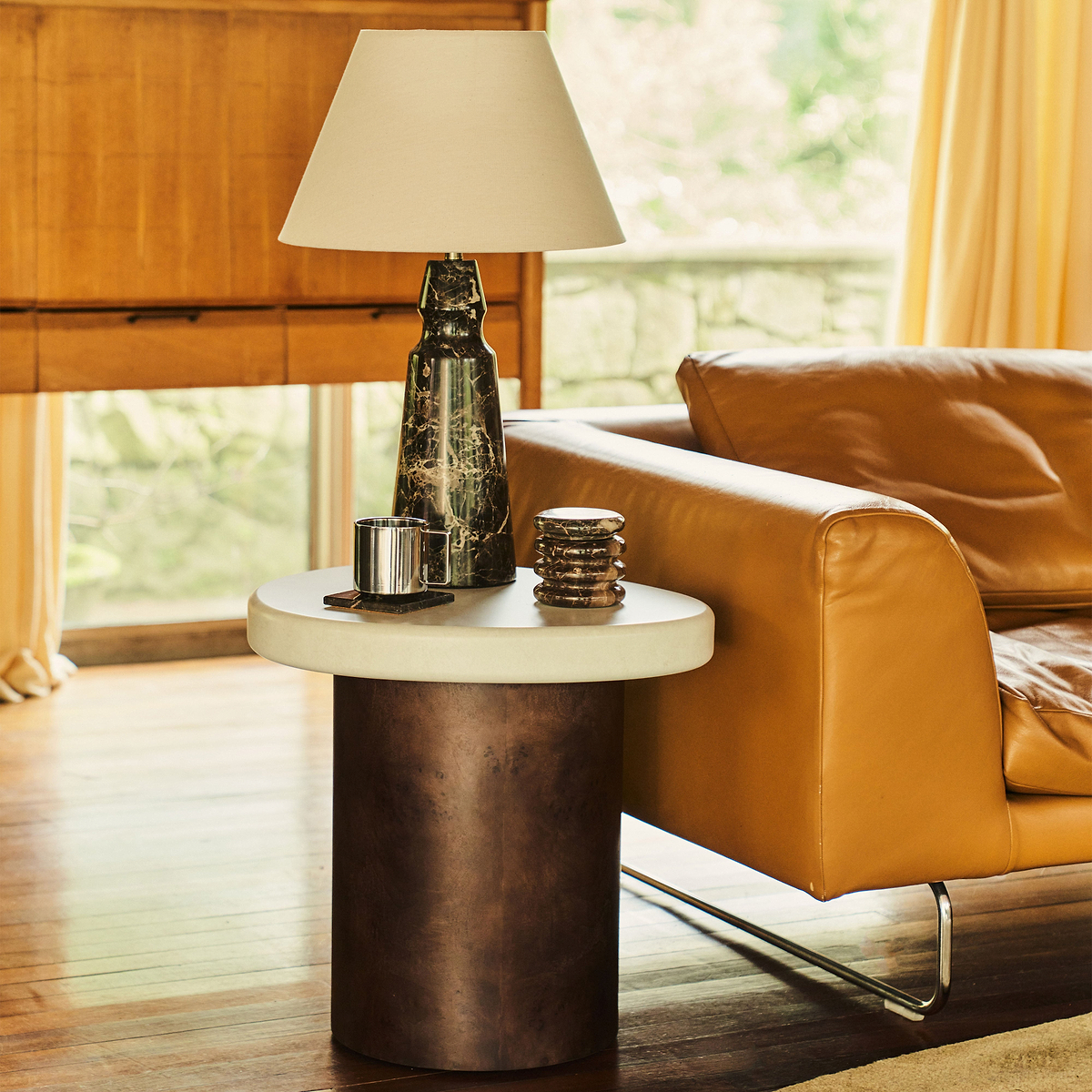 Aegean - Dark Burl Wood & Concrete Irregular Side Table