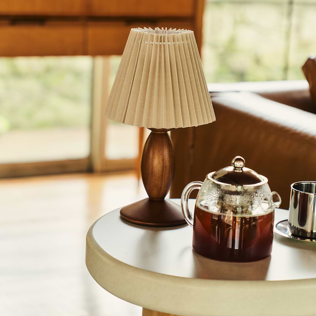 Elba - Dark Wood Pleated Shade Table Lamp